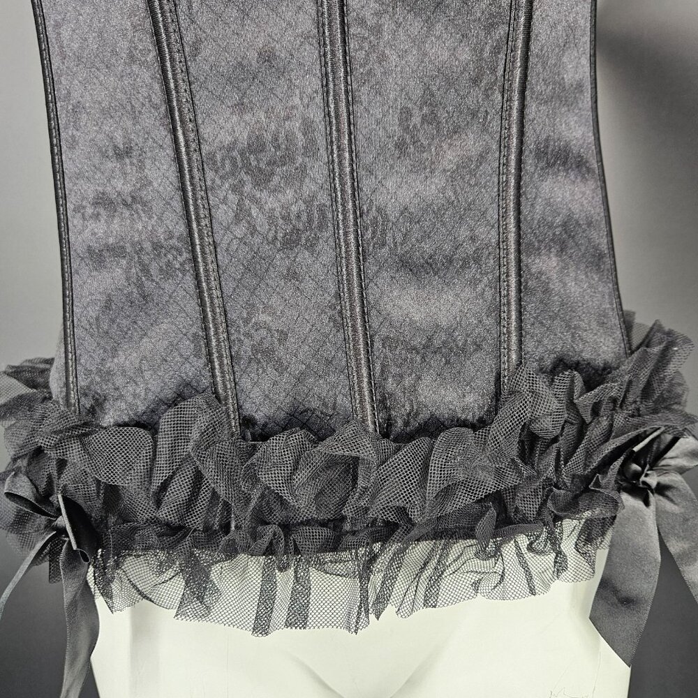 Seven Til Midnight Corset Top Womens 1X 2X Black Lace Ruffle Bustier Plus Mesh - Picture 6 of 15